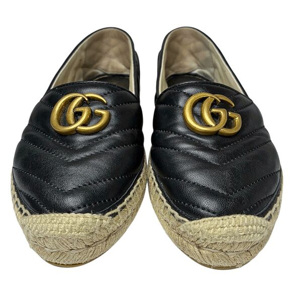 Gucci GG Marmont Quilted Nappa Leather Flats Charlotte Espadrilles 37.5 Black - Picture 3 of 10